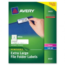 Avery &reg; Removable Extra-Large File Folder Labels, Sure Feed(TM) Technology, Removable Adhesive, White, 15/16" x 3-7/16", 450 Labels (8425) - Removable Adhesive - 15/16" Width x 3 7/16" Length - Rectangle - Laser, Inkjet - White