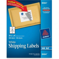 Avery &reg; TrueBlock(R) Shipping Labels, Sure Feed(TM) Technology, Permanent Adhesive, 3-1/3" x 4", 600 Labels (8464) - Permanent Adhesive - 3 21/64" Width x 4" Length - Rectangle - Inkjet - White - 6 / Sheet - 600 / Box - FSC, TA