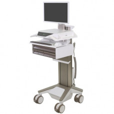 Ergotron CareFit Pro Electric Lift Cart, LiFe Powered, 5 Drawers (4x1+1), US/CA/MX - 5 Drawer - Push/Pull Handle - 37.50 lb Capacity - 4 Casters - 5" Caster Size - White, Warm Gray - TAA Compliant C52-2251-1