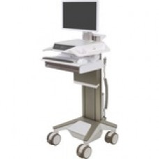 Ergotron CareFit Pro Electric Lift Cart, LiFe Powered, 2 Drawers (2x1), US/CA/MX - 2 Drawer - Push/Pull Handle - 37.50 lb Capacity - 4 Casters - 5" Caster Size - White, Warm Gray - TAA Compliant C52-22A1-1