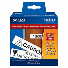Brother 62mm (2 3/7") Black on White Removable Continuous Length Paper Label Tape (30m/100') (1/Pkg) - TAA Compliance DK-4205