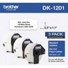 Brother Address Label - White - Paper - 400 / Roll - 1200 Total Label(s) - 1 Pack DK12013PK
