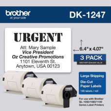 Brother DK Shipping Label - 6 2/5" Width x 4 1/16" Length - Rectangle - Thermal - White - Paper - 180 / Roll - 3 Roll DK12473PK