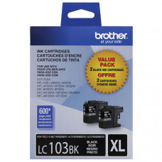 Brother High Yield Black Ink Cartridge Dual Pack (2 Pack of OEM# LC103BK) (2 x 600 Yield) - TAA Compliance LC1032PKS
