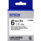 Epson LabelWorks Standard LK Tape Cartridge ~1/4" Black on White - 1/4" Width x 30 ft Length - Thermal Transfer - White LK-2WBN