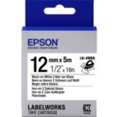 Epson LabelWorks Iron on (Fabric) LK Tape Cartridge ~1/2" Black on White - 1/2" Width x 16 ft Length - Thermal Transfer - White LK-4WBQ
