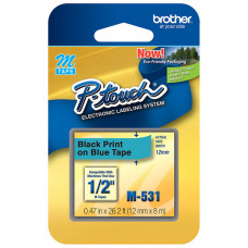 Brother 12mm (1/2") Black on Blue Non-Laminated Tape (8m/26.2') (1/Pkg) - TAA Compliance M-531