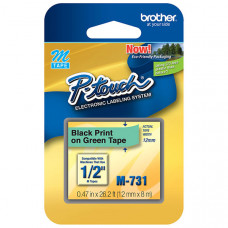 Brother 12mm (1/2") Black on Metallic Green Non-Laminated Tape (8m/26.2') (1/Pkg) - TAA Compliance M-731