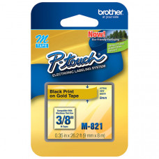 Brother 9mm (3/8") Black on Gold Non-Laminated Tape (8m/26.2') (1/Pkg) - TAA Compliance M-821