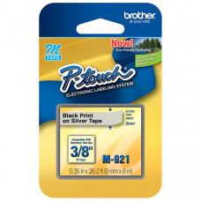 Brother 9mm (3/8") Black on Silver Non-Laminated Tape (8m/26.2') (1/Pkg) - TAA Compliance M-921