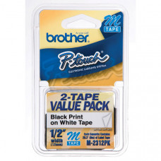 Brother 12mm (1/2") Black on White Non-Laminated Tape (2 Pack of M231) (8m/26.2') - TAA Compliance M2312PK