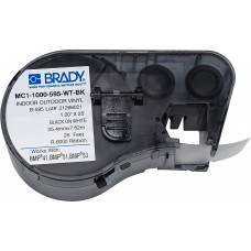 Brady High Adhesion Vinyl Label Tape, MC1-1000-595-WT-BK - Black on White Vinyl Film - Compatible with BMP41, BMP51, and BMP53L Label Printers - 25' Length, 1" Width MC1-100-595-WTBK
