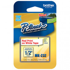 Brother 12mm (1/2") Red on White Non-Laminated Tape (8m/26.2') (1/Pkg) - TAA Compliance MK232