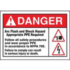 Panduit Warning Label - Permanent Adhesive - "DANGER ARC FLASH AND SHOCK HAZARD APPROPRIATE PPE REQUIRED FOLLOW ALL SAFETY PROCEDURES AND WEAR PROPER PPE IN ACCORDANCE TO NFPA 70E. FAILURE TO COMPLY CAN RESULT IN SERIOUS INJURY OR DEATH." - 5&qu