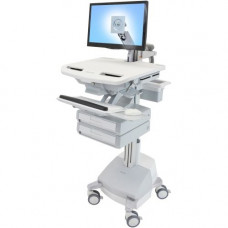 Ergotron StyleView Cart with LCD Arm, SLA Powered, 2 Drawers - 2 Drawer - 39 lb Capacity - 4 Casters - Aluminum, Plastic, Zinc Plated Steel - White, Gray, Polished Aluminum - TAA Compliance SV44-1221-1