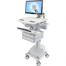 Ergotron StyleView Cart with LCD Arm, SLA Powered, 4 Drawers - 4 Drawer - 38 lb Capacity - 4 Casters - Aluminum, Plastic, Zinc Plated Steel - White, Gray, Polished Aluminum - TAA Compliance SV44-1241-1