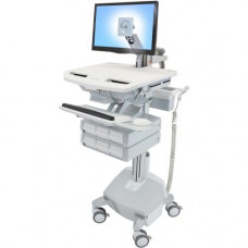 Ergotron StyleView Cart with LCD Arm, LiFe Powered, 6 Drawers - 6 Drawer - 33 lb Capacity - 4 Casters - Aluminum, Plastic, Zinc Plated Steel - White, Gray, Polished Aluminum - TAA Compliance SV44-1262-1