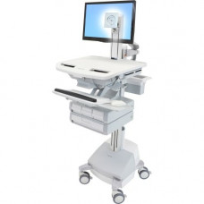 Ergotron StyleView Cart with LCD Pivot, SLA Powered, 4 Drawers - 4 Drawer - 38 lb Capacity - 4 Casters - Aluminum, Plastic, Zinc Plated Steel - White, Gray, Polished Aluminum - TAA Compliance SV44-1341-1