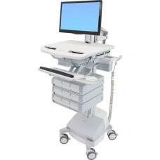 Ergotron StyleView Cart with LCD Pivot, SLA Powered, 9 Drawers - 9 Drawer - 37 lb Capacity - 4 Casters - Aluminum, Plastic, Zinc Plated Steel - White, Gray, Polished Aluminum - TAA Compliance SV44-1391-1