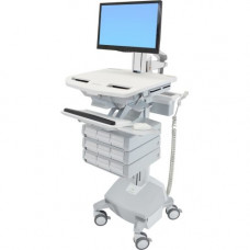 Ergotron StyleView Cart with LCD Pivot, LiFe Powered, 9 Drawers - 9 Drawer - 33 lb Capacity - 4 Casters - Aluminum, Plastic, Zinc Plated Steel - White, Gray, Polished Aluminum - TAA Compliance SV44-1392-1