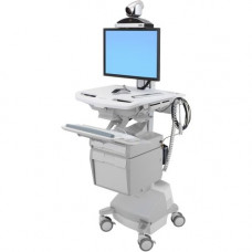 Ergotron StyleView Telepresence Cart, Single Monitor, Powered - 39 lb Capacity - 4 Casters - Aluminum, Plastic, Zinc Plated Steel - White, Gray, Polished Aluminum - TAA Compliance SV44-53E1-1