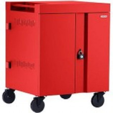 Bretford CUBE Cart AC for Up to 32 Devices w/Back Panel, Red Paint - 2 Shelf - Steel - 30" Width x 26.5" Depth x 37.5" Height - Red - For 32 Devices - TAA Compliance TVC32PAC-RED