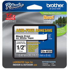 Brother 12mm (1/2") Acid-Free Black on White Tape (8m/26.2') (1/Pkg) TZE-AF231