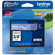 Brother 18mm (3/4") White on Clear Laminated Tape (8m/26.2') (1/Pkg) - TAA Compliance TZE145