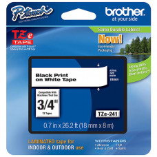 Brother 18mm (3/4") Black on White Laminated Tape (8m/26.2') (1/Pkg) - TAA Compliance TZE241