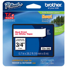 Brother 18mm (3/4") Red on White Laminated Tape (8m/26.2') (1/Pkg) - TAA Compliance TZE242