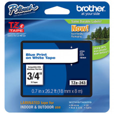 Brother 18mm (3/4") Blue on White Laminated Tape (8m/26.2') (1/Pkg) - TAA Compliance TZE243