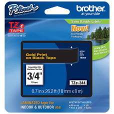 Brother 18mm (3/4") Gold on Black Laminated Tape (8m/26.2') (1/Pkg) - TAA Compliance TZE344