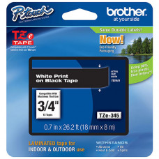 Brother 18mm (3/4") White on Black Laminated Tape (8m/26.2') (1/Pkg) - TAA Compliance TZE345