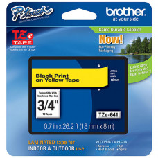 Brother 18mm (3/4") Black on Yellow Laminated Tape (8m/26.2') (1/Pkg) - TAA Compliance TZE641