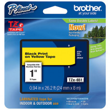 Brother 24mm (1") Black on Yellow Laminated Tape (8m/26.2') (1/Pkg) - TAA Compliance TZE651