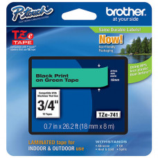 Brother 18mm (3/4") Black on Green Laminated Tape (8m/26.2') (1/Pkg) - TAA Compliance TZE741