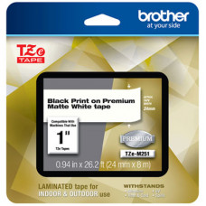 Brother P-Touch 1400 1500PC 1600 2200 2210 2300 2310 2400 2410 2430PC 2600 2610 2700 2730 Black Print on Premium Matte White Laminated Tape (24mm (0.94") Wide x 8m (26.2') Long) - TAA Compliance TZEM251