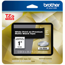 Brother P-Touch 1400 1500PC 1600 2200 2210 2300 2310 2400 2410 2430PC 2600 2610 2700 2710 2730 White Print on Premium Matte Black Laminated Tape (24mm (0.94") Wide x 8m (26.2') Long) - TAA Compliance TZEM355