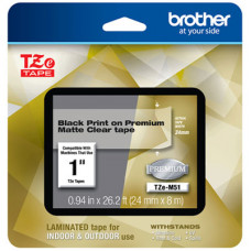 Brother P-Touch PT-1400 1500PC 1600 2200 2210 2300 2310 2400 2410 2430PC 2600 2610 2700 2710 2730 Black Print on Premium Matte Clear Laminated Tape (24mm (0.94") Wide x 8m (26.2') Long) - TAA Compliance TZEM51