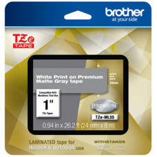 Brother P-Touch PT-1400 1500PC 1600 2200 2210 2300 2310 2400 2410 2430PC 2600 2610 2700 2710 2730 White Print on Premium Matte Gray Laminated Tape (24mm (0.94") Wide x 8m (26.2') Long) - TAA Compliance TZEML55