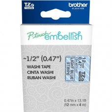 Brother P-touch Embellish Black on Light Blue Strip Washi Tape 12mm (~1/2") x 4m - 15/32" Width x 13 1/8 ft Length - Rectangle - Black on Light Blue TZEMT3107