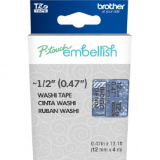 Brother P-touch Embellish Black on Indigo Denim Washi Tape 12mm (~1/2") x 4m - 15/32" Width x 13 1/8 ft Length - Rectangle - Black on Pink Dots TZEMT3123