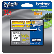 Brother 3.5mm (9/64") Super Narrow Black on White Non-Laminated Tape (8m/26.2') (1/Pkg) - TAA Compliance TZEN201