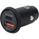 Manhattan Car/Auto Charger, USB-C & USB-A Outputs, USB-C Power Delivery up to 25W, USB-A Charging up to 18W (QC 3.0), Simultaneous Charging, Overload/Overcurrent/Overheat Protection, Black, Three Year Warranty, Blister - 1 Pack - 4.5 V DC/5 A, 5 V DC,