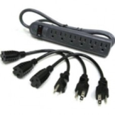 C2g 6-Outlet Surge Suppressor with (3) 1ft Outlet Saver Power Extension Cords - Receptacles: 6 x NEMA 5-15R - 270J 39995