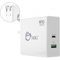 SIIG 65W USB-C PD Charger Power Delivery with QC3.0 Wall Charge - 120 V AC, 230 V AC Input - 3.6 V DC/3 A, 6.5 V DC, 5 V DC, 9 V DC, 12 V DC, 15 V DC, 20 V DC Output AC-PW1F12-S1