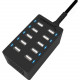 Sabrent 60 Watt (12 Amp) 10-Port Desktop USB Rapid Charger - 120 V AC, 230 V AC Input - 5 V DC/12 A Output AX-TPCS-PK40