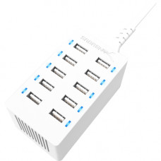 Sabrent 60 Watt (12 Amp) 10 Port Desktop Smart USB Rapid Charger | White - 120 V AC, 230 V AC Input - 5 V DC/12 A Output AX-TPCS-W-PK40