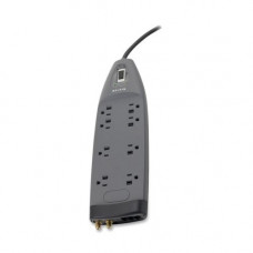 Belkin 8-Outlet 3240 Joules SurgeMaster Protector - 8 Receptacle(s) - 3550 J - 125 V AC Input - Cable Modem/DSL/Fax/Phone, Coaxial Cable Line - 8 x AC Power - 3550 J - 125 V AC Input - Cable Modem/DSL/Fax/Phone, Coaxial Cable Line - TAA Compliance BE10823