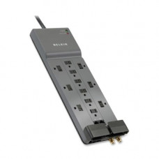 Belkin 7 Outlet Home/Office Surge Protector - 12 x AC Power - 3996 J - 125 V AC Input - Coaxial Cable Line, Ethernet, Phone - TAA Compliance BE112234-10